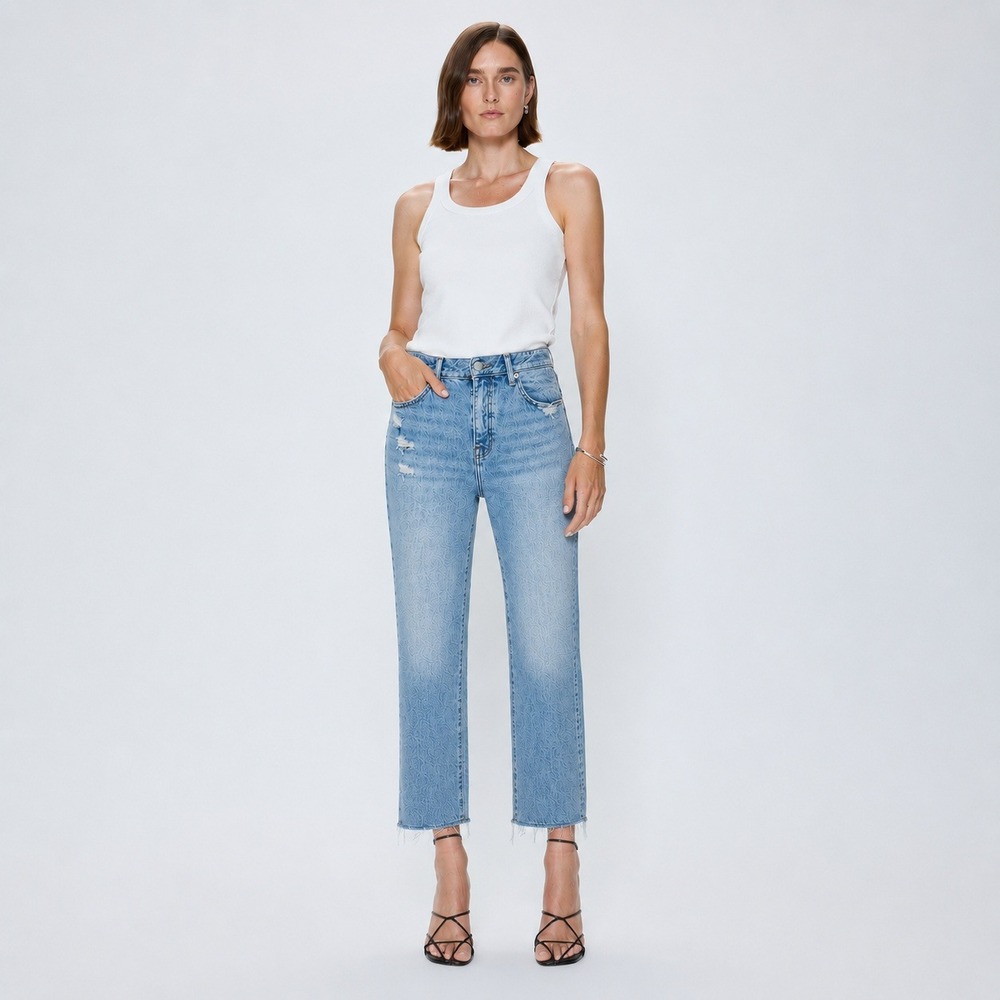 Pistola | High Rise Slim Straight Leg Raw Hem Ankle Jeans Light Wash Size 29